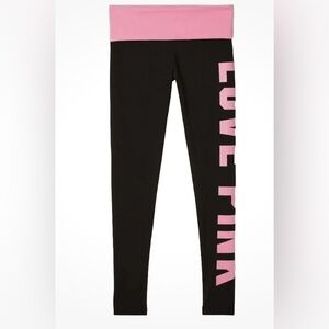PINK Victoria's Secret Black and Pink Foldover Leggings‎ Size Small